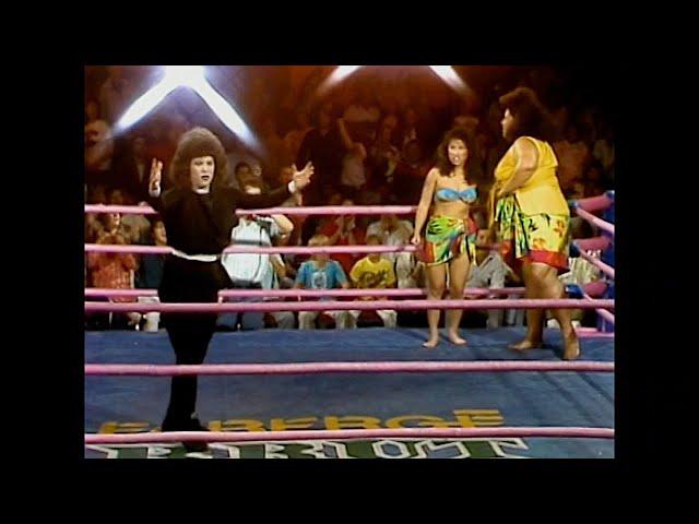 GLOW Wrestling Daisy, Gremlina and Evangelina vs Mt Fiji and Little Fiji