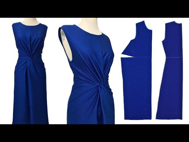 No Pattern! Very Easy Twisted Front Dress Sewing  DIY Twist Knot Dress