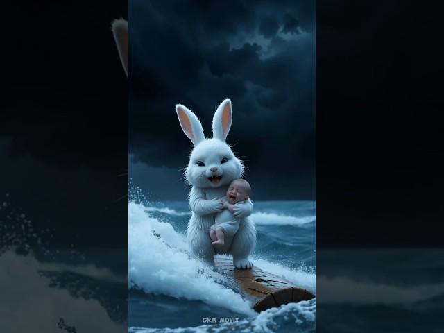 The rabbit saved a cute baby from water || #shorts #rabbitrescue #cartoon #animals