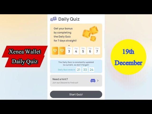 Xenea Wallet Quiz Today | Xenea Wallet | Xenea Wallet Daily Quiz 19 December