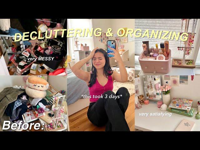 DECLUTTERING and ORGANIZING my MESSY room new decor, deep clean, satisfying