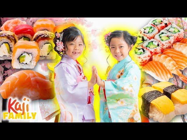 Emma and Kate Pretend Play Cooking Food & Sushi Restaurant!