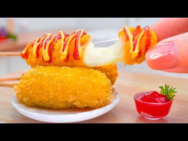 Satisfying Miniature Korean Cheese Hotdog Tutorial  Best of Mini Yummy Cheese Corn Dog Idea