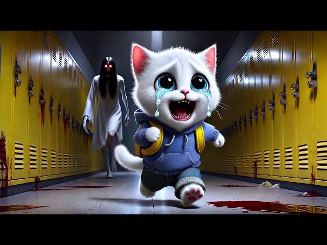 Little Kitten  Meets Ghost at School   #cat #ai #catlove #catvideos #aicat #aicatstorytimes