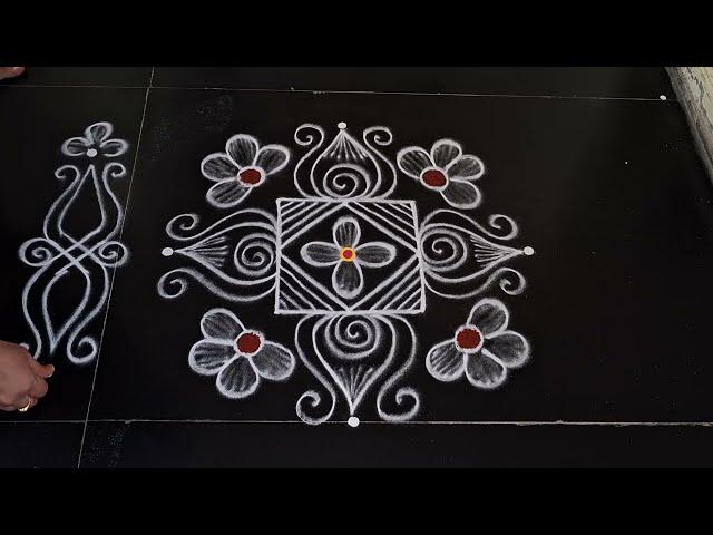 daily rangoli designs || 3×3dots || simple side border rangoli design || daily muggulu