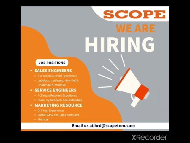 Scope Hiring Freshwrs & Experience | Sales,Service Engg jobs | Fresh Graduates Job Vcancies