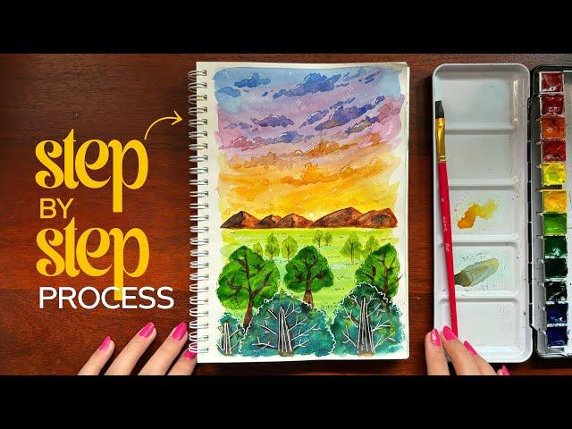 sunset watercolor painting | a magical scenery!