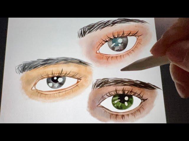 Menggambar Mata watercolor secara digital IPAD ASMR draw with me sketching
