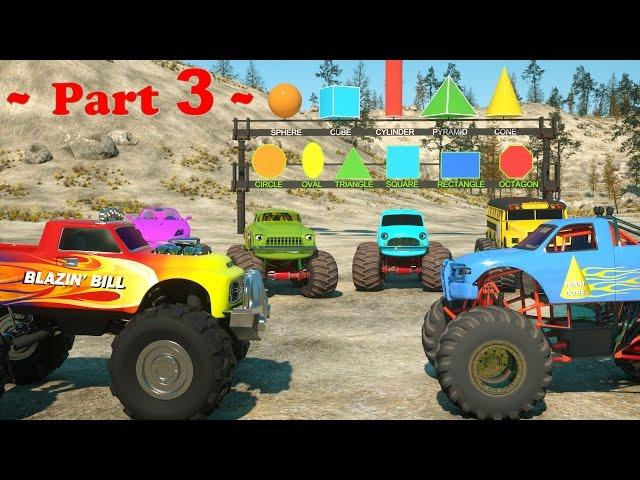 Learn Shapes And Race Monster Trucks - TOYS (Part 3) | Videos For Children