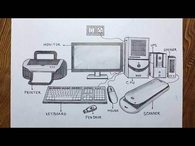 How to draw computer parts step by step so easy/ Computer parts drawing