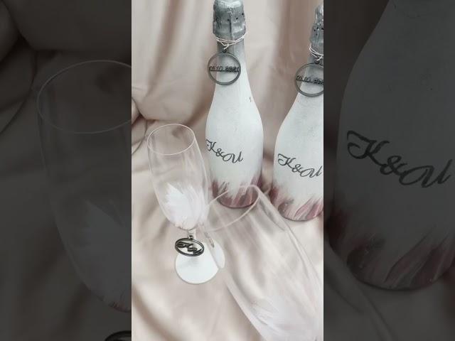 Свадебные бутылки и бокалы#свадебныеаксессуары#бутылки#свадебныебокалы#быки