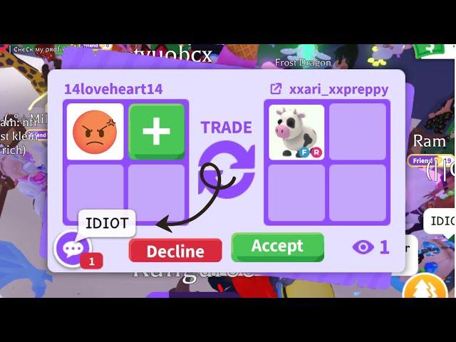 WOW  THEY LITERALLY CALLED ME THIS FOR DECLINING THEIR COW  I LOVE MY PET!  Adopt Me - Roblox