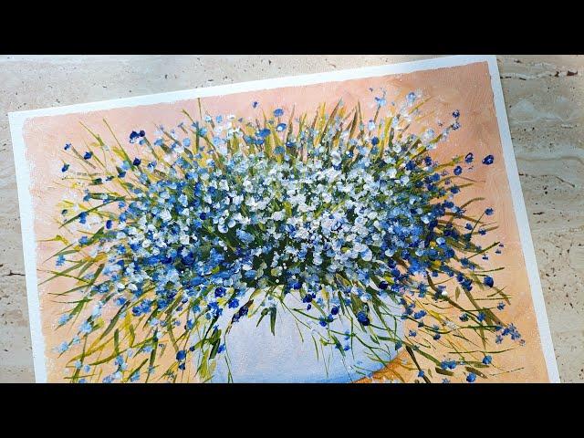 БУКЕТ НЕЗАБУДОК /МАСТЕР КЛАСС ЖИВОПИСИ АКРИЛОМ ПОШАГОВО/flowers acrylic painting