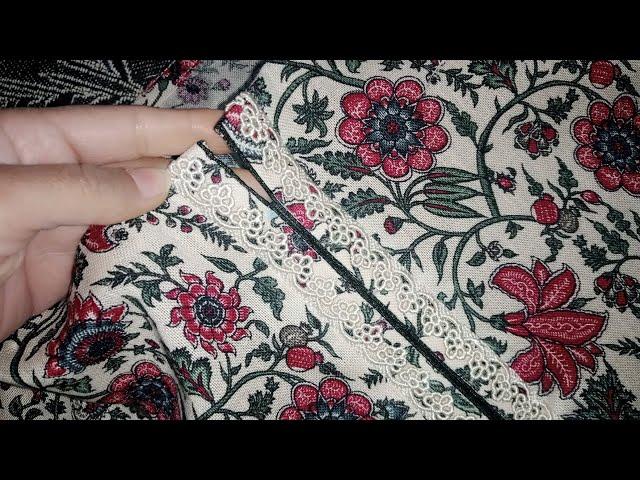 winter latest piping neck design with lace cutting and stitching ||piping with lace neck design