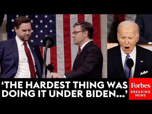 HOT MIC: Speaker Mike Johnson And JD Vance Mock Biden Ahead Of Trump's Address To Congress