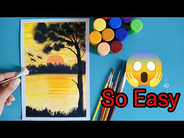 "easy sunset painting for beginners' step by step tutorial"