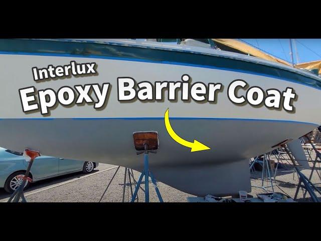 Progress at the boat yard! Putting the Interlux 2000e epoxi barrier first coat.