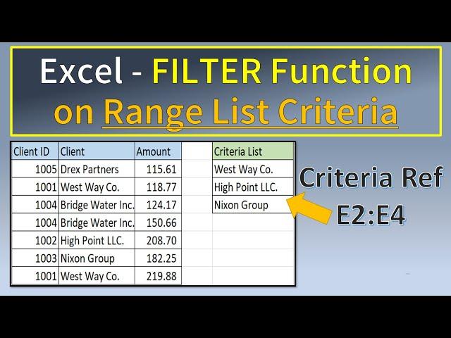 Excel Filter Function on Range List Criteria