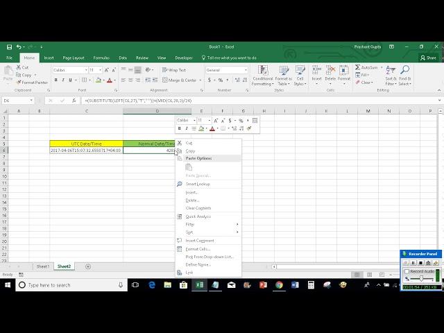 Convert UTC date/time to normal date/time in Excel