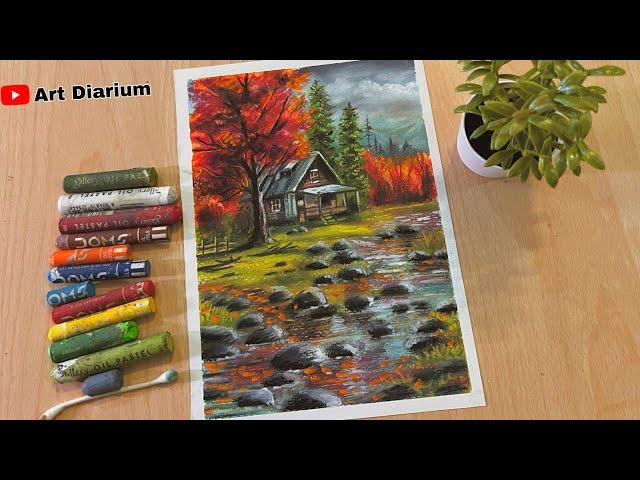 "Creating a Stunning River Landscape: Oil Pastel Drawing Tutorial" -Step By Step