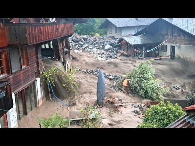 Horror! Devastating flood in Brienz, Switzerland!