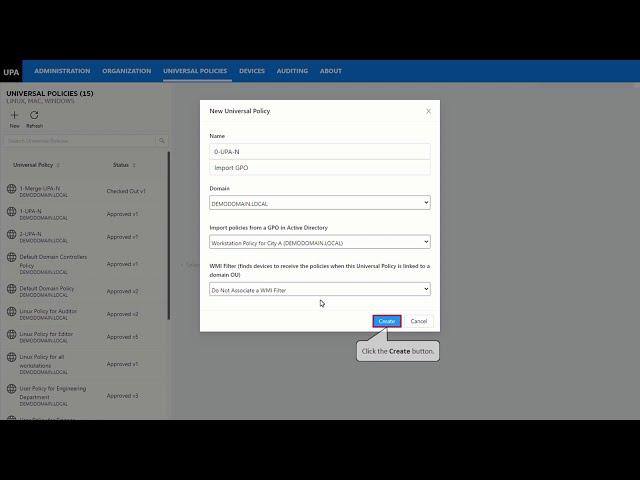 Import a GPO into Universal Policy Administrator