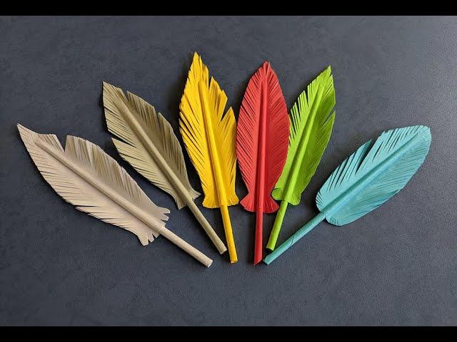 Перо из бумаги. Paper  feather DIY. Легкая поделка из бумаги