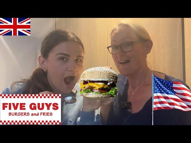 British Mum Tries FIVE GUYS for the first time!