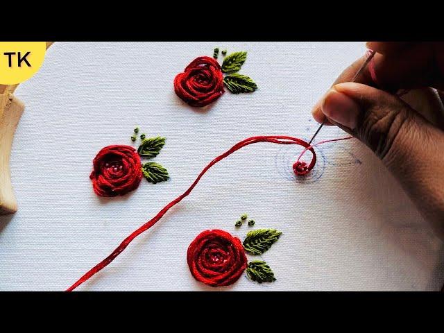 Simple Rose Embroidery Stitches By Hand On All Over Kurti Tutorial For Beginners | Flower Designs