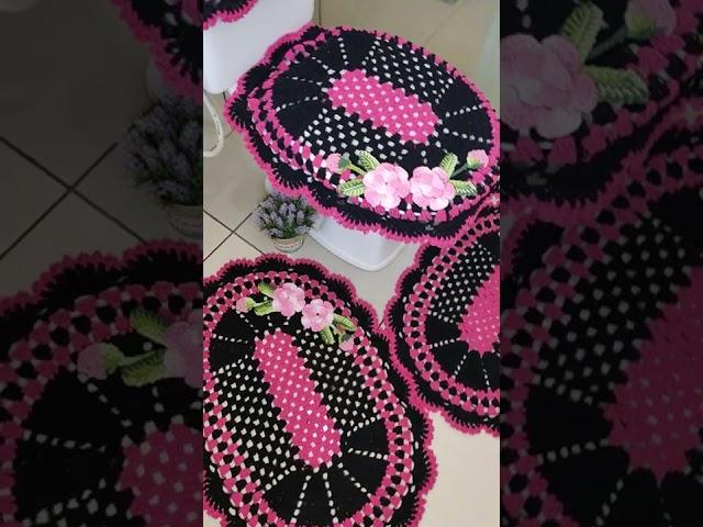 tapete fácil !jogo de banheiro!! preto e pink #barbante #banheiro #crochet