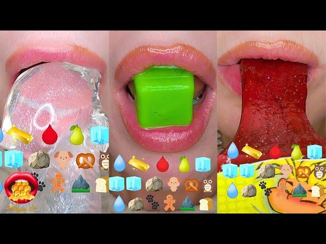 EMOJI FOOD CHALLENGE SATISFYING ASMR ICE KOHAKUTOU FROZEN HONEY 먹방