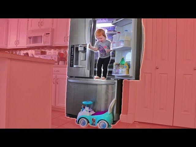 TODDLER SNEAKS IN FRIDGE (caught on camera)