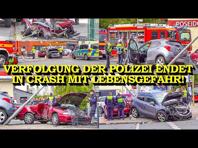 +++ VERFOLGUNG MIT DER POLIZEI ENDET IN SCHWEREM CRASH +++ FLÜCHTIGER IN LEBENSGEFAHR | FEUERWEHR