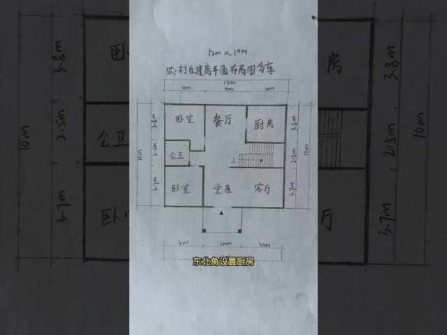 12mx10m自建房户型分享，平面布局图，自建房设计，别墅设计