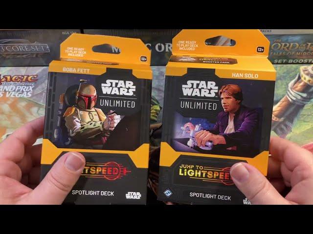 New Spotlight Decks Unboxed! Jump To Lightspeed Star Wars Unlimited SWU JTL Han Solo Boba Fett