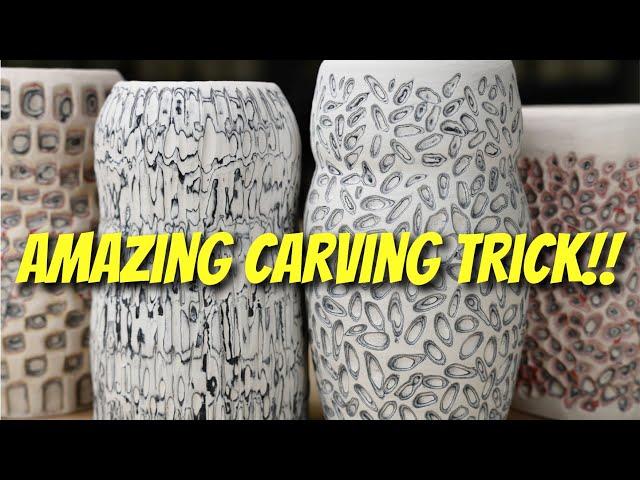 Carving Ideas for Pottery - AMAZING CARVING experiment with Underglaze and Slip!