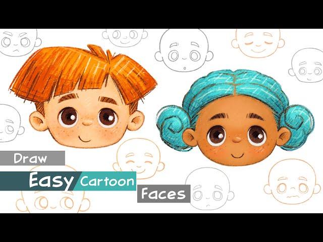 HOW TO DRAW CARTOON FACES- Simple Cute Face Drawings