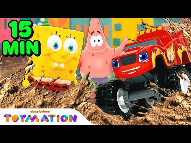 Blaze Saves SpongeBob & Patrick From Crusher's Mudslide & Best Rescues! | Toymation City