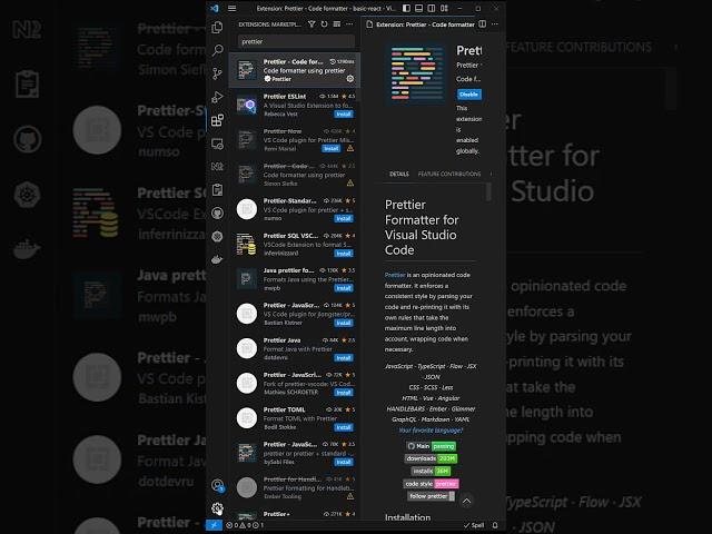 Selecting Default Formatter Prettier in Vscode for code formatting - React18 #leelawebdev #coding