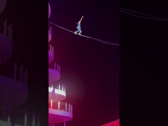 This is hard to do on a cruise ship!  #ocean #tightrope #balance #viral #shorts