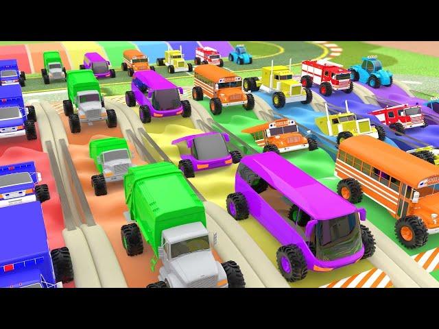 Learn Colors for Children to Learn with Dancing Monster Street Vehicles with Color Water Sliders