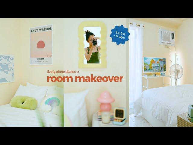 small room makeover ️ budget renter friendly, pastel aesthetic, decor haul, tiny cozy bedroom tour