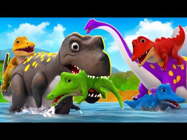 Brachiosaur to the Rescue: Saving T Rex from Crocodile Attack! Jurassic World Dinosaurs Fights