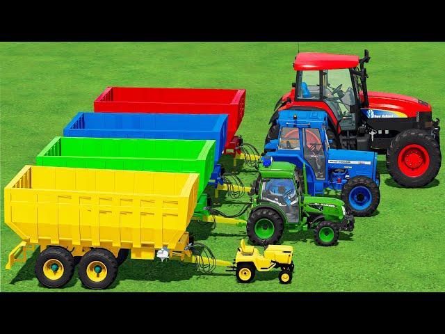 MINI & BIG POLICE TRACTOR & TRAILER vs PORTAL TRAP! CANOLA TRANSPORTING - PARKOUR COLORS! ! FS22