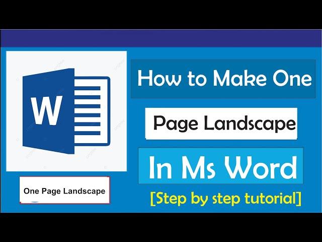 How To Make One Page Landscape In Word