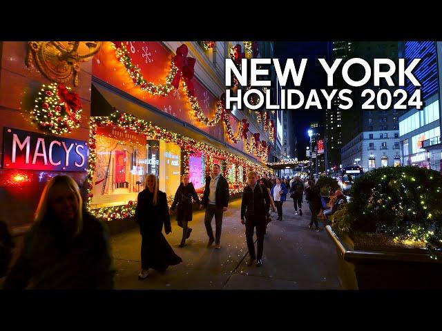 4k NEW YORK Christmas Walk  Macy's Holiday Windows and Christmas Village in Bryant Park