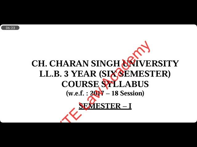 Detailed Syllabus of CCSU LLB (3 Year Course) (MYTE Law Academy)