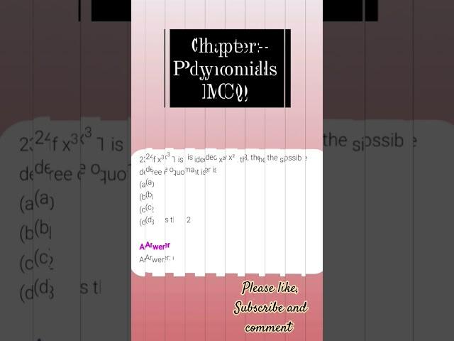 Polynomial based some basic question with  answer by KKclasses