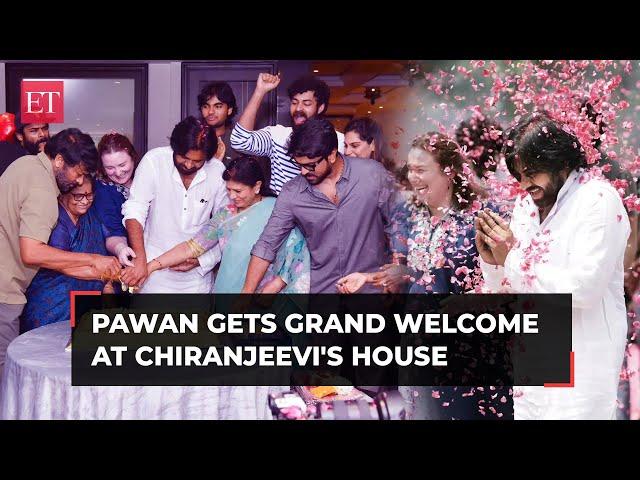 Pawan Kalyan gets grand welcome at brother Chiranjeevi's house after his victory in AP elections