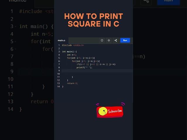 How to Print Square in C Using For Loop  #coding #codingshorts #forloop #cprogramming #ifelse